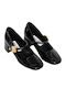 Anatomic Patent Leather Black Medium Heels with Strap