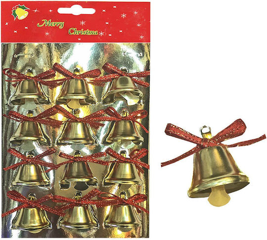 Hängendes Glocke Ornament Metallisch Gold 3x3cm Set 12Stück