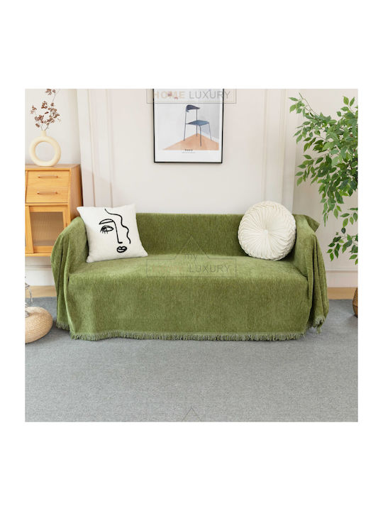 My Home Luxury Bolivia Three-Seater Sofa Throw Jacquard 180x280cm Green