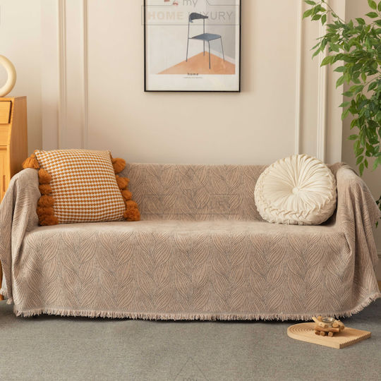My Home Luxury Pommard Three-Seater Sofa Throw Jacquard 180x280cm Brown