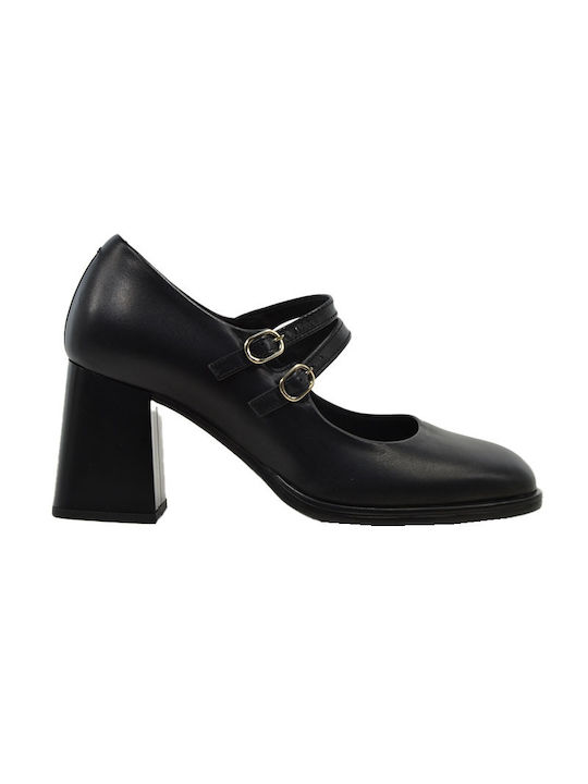 Ragazza Leather Black Heels with Strap