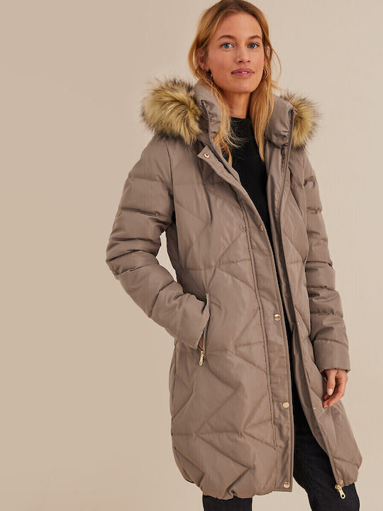 Anne Weyburn Lang Damen Puffer Jacke Wasserdicht für Winter Braun