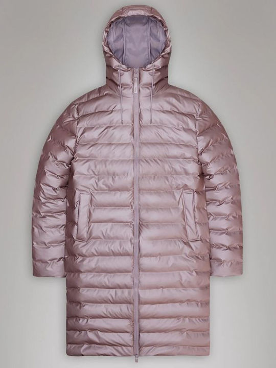 Lohja Women's Long Puffer Jacket Waterproof and Windproof for Spring or Autumn with Hood Purple