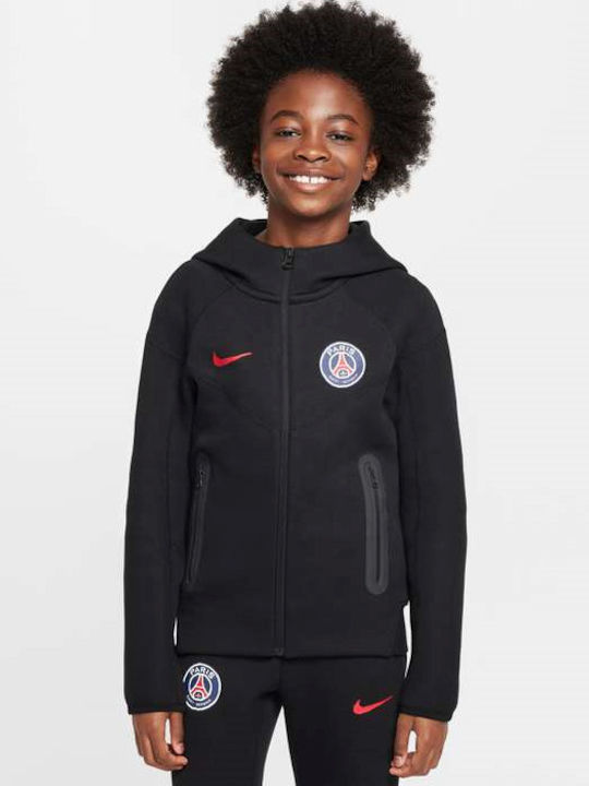 Athletic Kids Cardigan Cotton with Hood Black Paris Saint-germain Tech