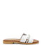 Leder Flache Sandalen für Damen in Weiß Farbe