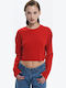 Γυναικείο Crop Top Βαμβακερό Μακρυμάνικο Κόκκινο