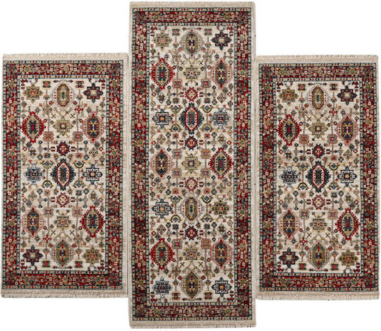 Polcarpet Oriental Kazak 695 Schlafzimmer-Teppichsets Modern Farbe Bone Bordo 3 Stück