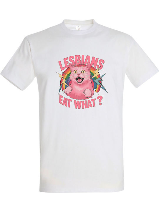 Lesbians Eat What Cat LGBTG Pride Tricou Alb Bu...