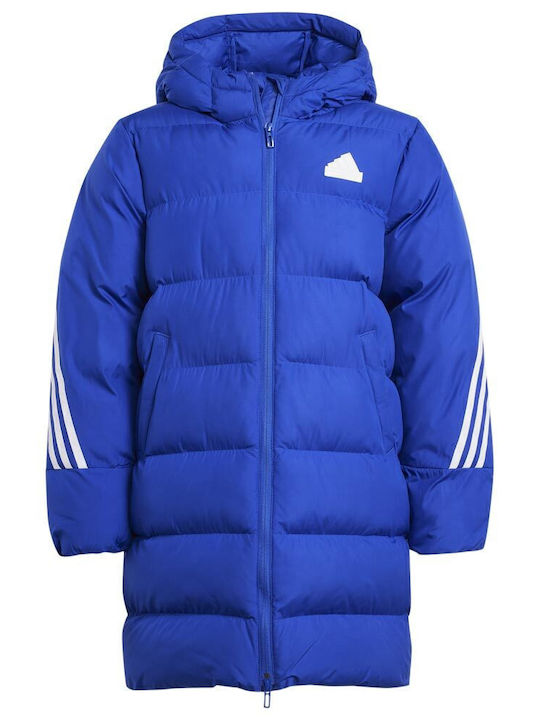 adidas Kids' Sports Jacket Long with Lining Hood Blue IW1811