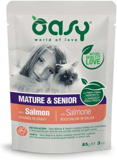 Oasy Wet Food for Senior Cats in Pouches with Salmon and Chicken 85gr