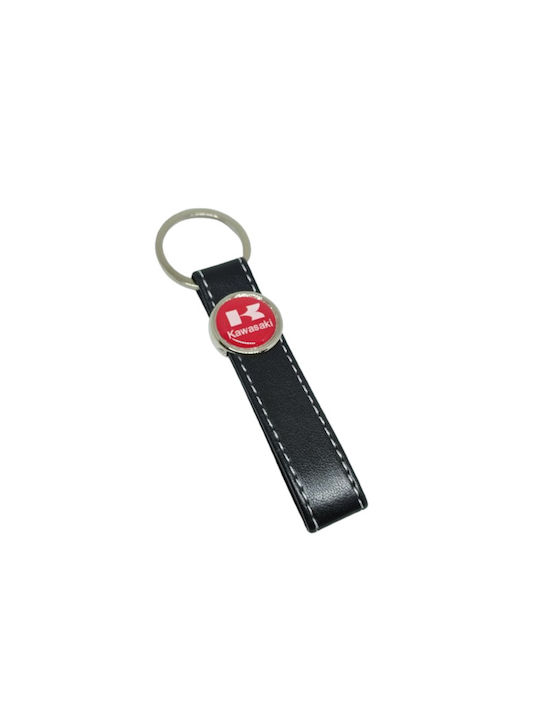 Kawasaki Keychain Leather Black