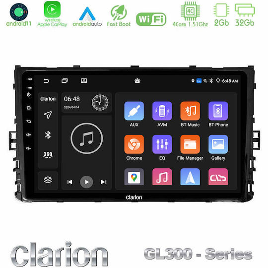 Clarion Car Audio System for Volkswagen Polo / Tiguan / Golf / T-Roc / T-Cross 2017 (Bluetooth/USB/AUX/WiFi/GPS/Apple-Carplay/Android-Auto) with Touch Screen 9"