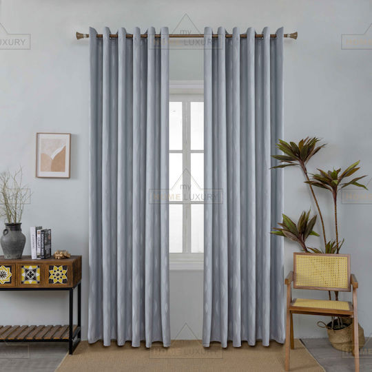 Homeone Κουρτίνα με Τρουκς Leaves Γκρι 270x270εκ.