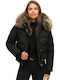 D3 Ovin Everest Women's Short Puffer Jacket for Winter with Hood Black