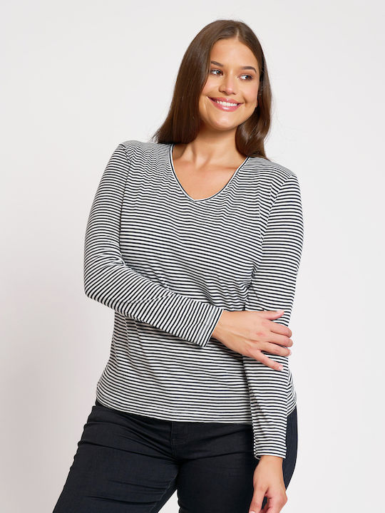 Women's Blouse Long Sleeve with V Neckline Striped Multicolour