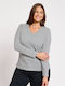 Women's Blouse Long Sleeve with V Neckline Striped Multicolour