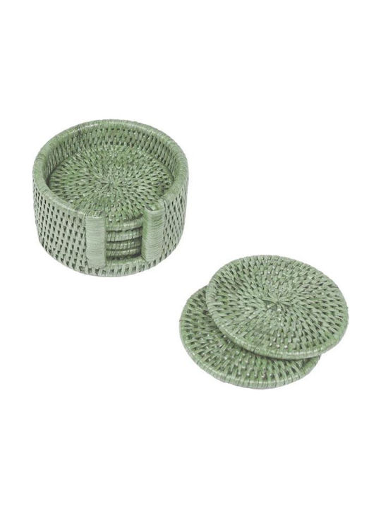 Caspari Round Coaster Wooden with Stand Green 6pcs