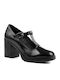 Leder Pumps mit Riemchen Schwarz