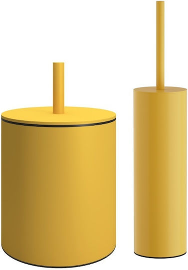 Pam & Co Inox Set aus Toilettenbürste und Mülleimer für das Badezimmer 5Es Gelb