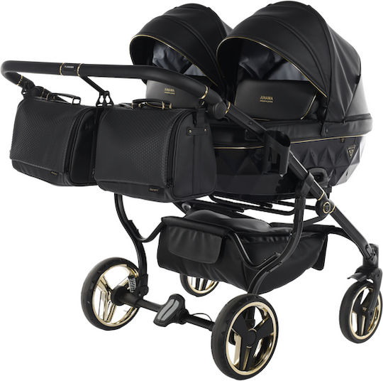 Junama Fluo Line Duo Adjustable Double Stroller Suitable for Newborn Black