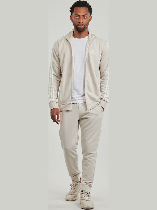 adidas 3-Stripes French Terry Trainingsanzug mit Gummizug Beige