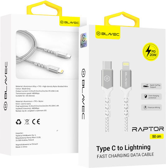 Blavec Braided USB-C to Lightning Cable 20W Λευκό 0.5m