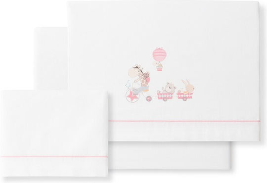 Interbaby Комплект Бебешки Чаршафи За Количка Памучни с ластик Бял/Розов Бели 115x175бр 3бр