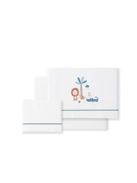 Interbaby Σετ Βρεφικά Σεντόνια Κούνιας Βαμβακερά με Λάστιχο White, Petrol 115x175εκ. 3τμχ