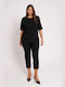 Women's Fabric Trousers with Elastic Slim Fit Black