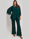 Women's Fabric Trousers Flared with Elastic Green