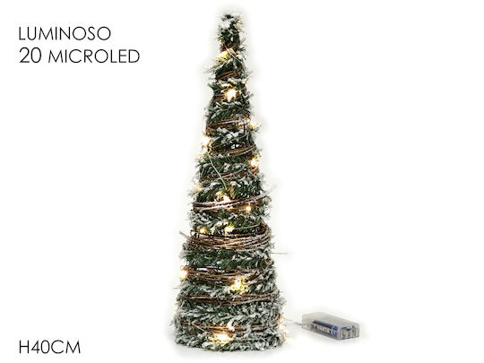 Christmas Decorative Snowy Illuminated Tree Cone 40cm Battery Green