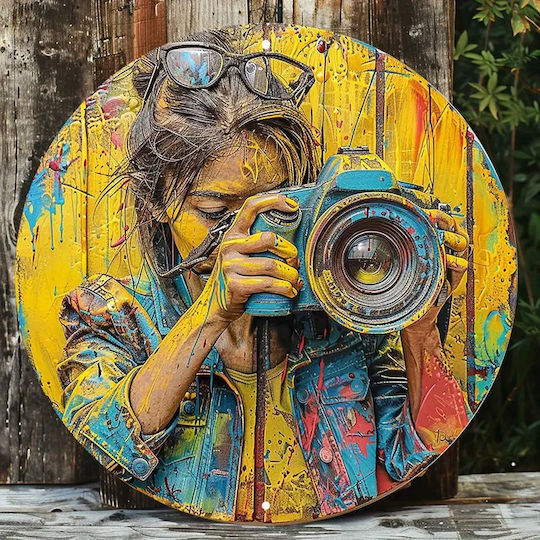 Semn Metalic Femeie Fotograf Graffiti Artă Stradală