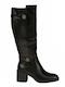 Synthetic Leather Medium Heel Women's Boots Black
