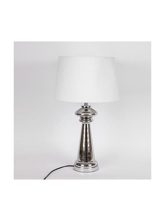 Metal Table Lamp for Socket E27 with White Shade and Silver Base