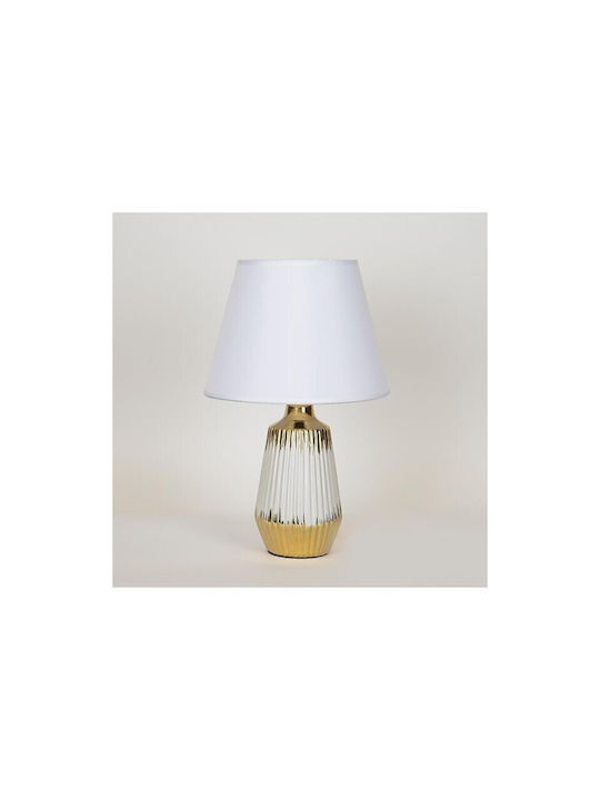 Ceramic Table Lamp with White Shade and Gold Base