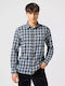 Long-sleeved Cotton Shirt Checked Navy