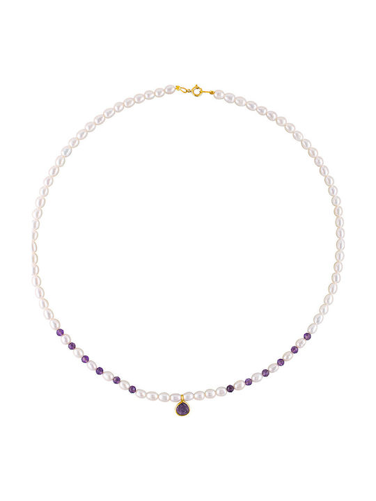 Necklace K14 Gold Clasp White Pearls Amethyst Pendant F125634a Necklace K14 Gold Clasp White Pearls Amethyst Pendant F125634a