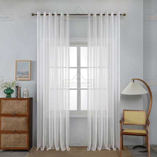 Homeone Κουρτίνα με Τρουκς Line Λευκή 270x295εκ.