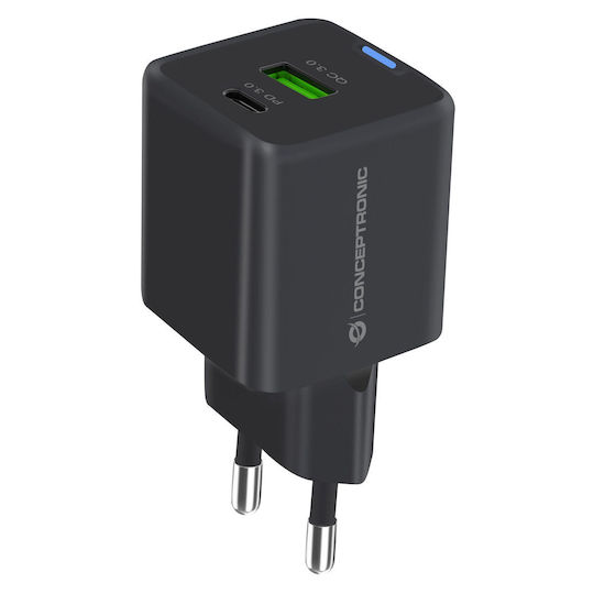 Conceptronic Încărcător Fără Cablu cu Port USB-A și Port USB-C 20W Livrarea energiei / Quick Charge 3.0 / Quick Charge 2.0 Negruς (ALTHEA15B)
