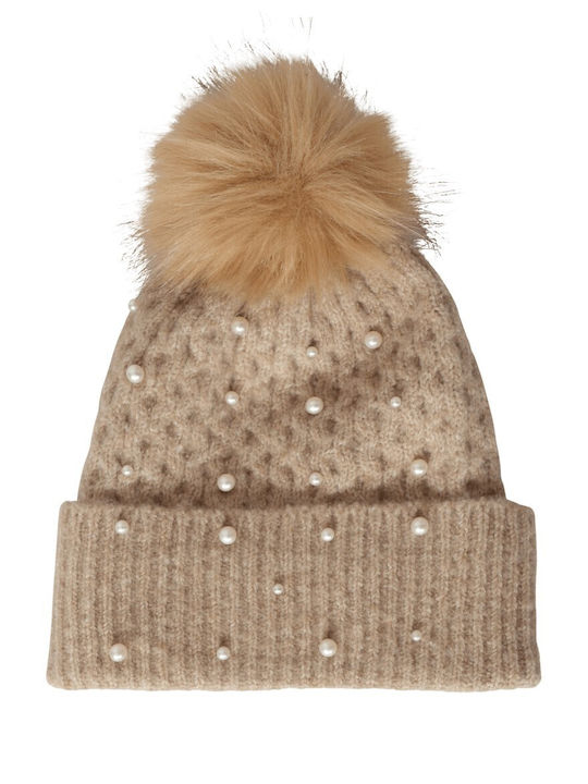 Maddie Beanie Γυναικείος Σκούφος Πλεκτός σε Μπεζ χρώμα