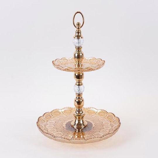 Glass Dessert Tower Stand with 2 Tiers Gold Ø50cm Glass Dessert Tower Stand with 2 Tiers Gold Ø50cm