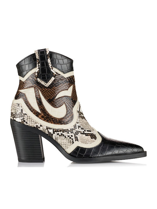 Leder Damen Cowboy-Stiefeletten Schwarz