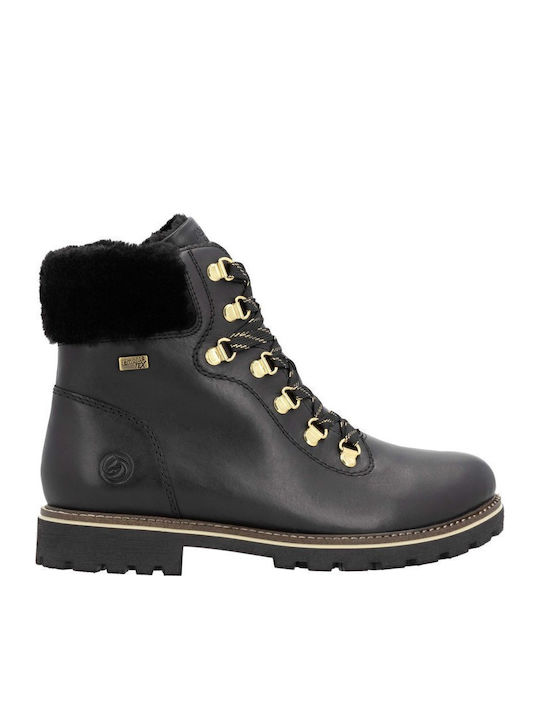 Leather Women's Ankle Boots with Fur Black