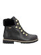 Leather Women's Ankle Boots with Fur Black
