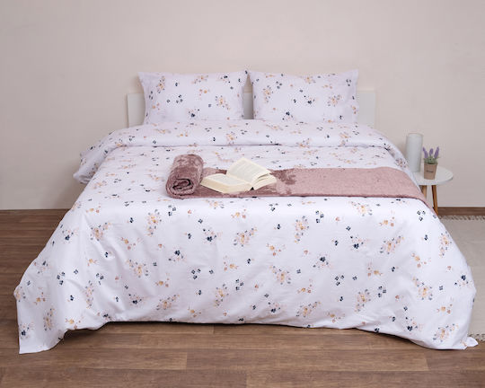 Viopros Duvet Set Single 160x240cm Floral White 2pcs