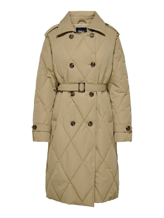 Only Women's Long Coat with Belt Camel