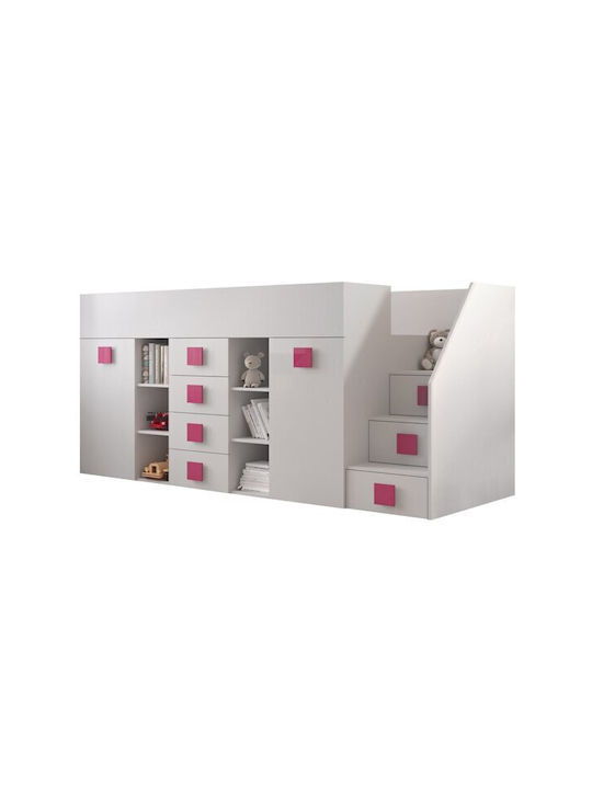Kids Bed Loft Bed Single with Storage Space Whi...