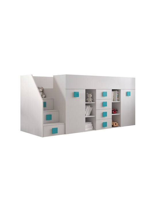 Kids Bed Loft Bed Single with Storage Space Whi...