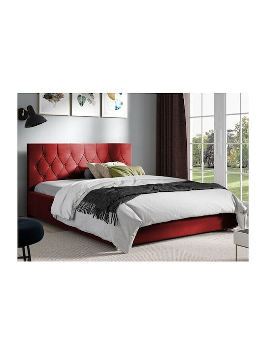 Bed Queen Upholstered with Fabric Red Storage Space & Slats for Mattress 160x200cm