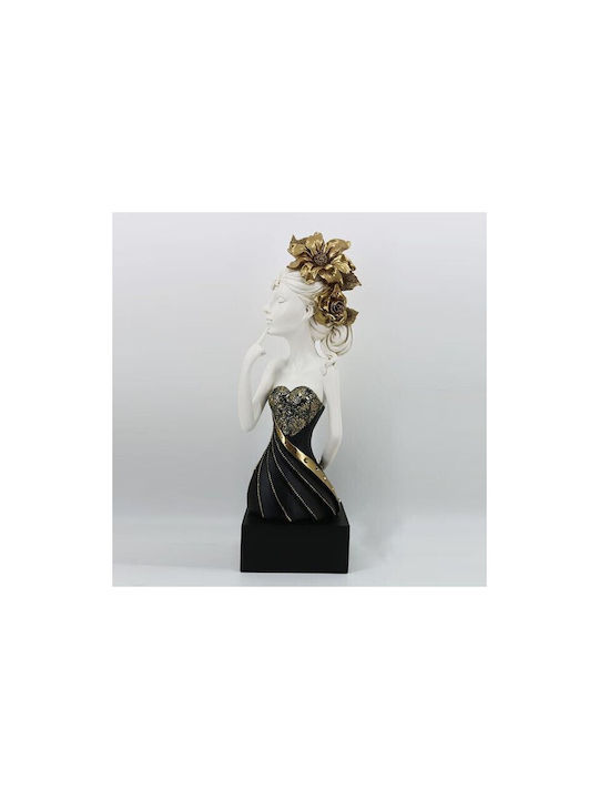 Tabletop Decorative Sculpture Woman Flower Black-White-Gold 15x11x43cm 14062 752-27195